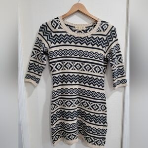 Pink Rose Geometric Navy and Cream Sweater